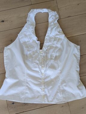 44 Anne Fontaine White Ruffle Shirt Top